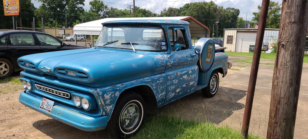 classic car exhaust tuning outside the Palestine shop at JR Discount Muffler in Palestine, Texas
